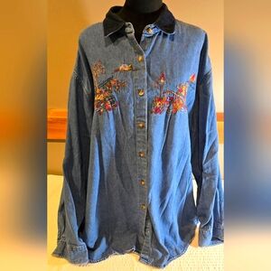 Victoria Jones Embroidered Chambrey Shirt 3X